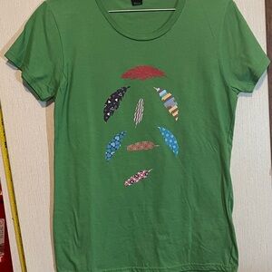 Anvil Green Ladie’s T-Shirt with Colorful Feather Pattern